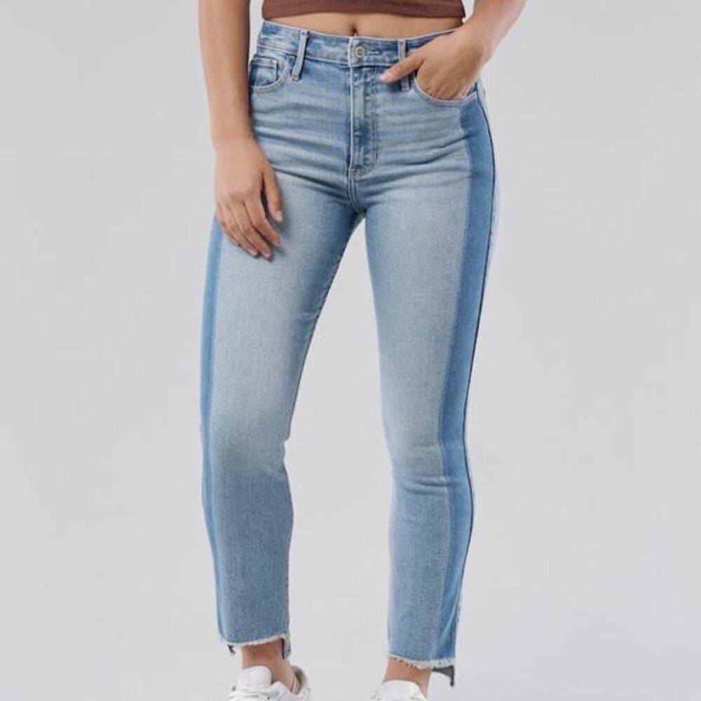 Hollister Ultra High-Rise Skinny Ankle Denim Jeans Blue Stretch Frayed Hem W30